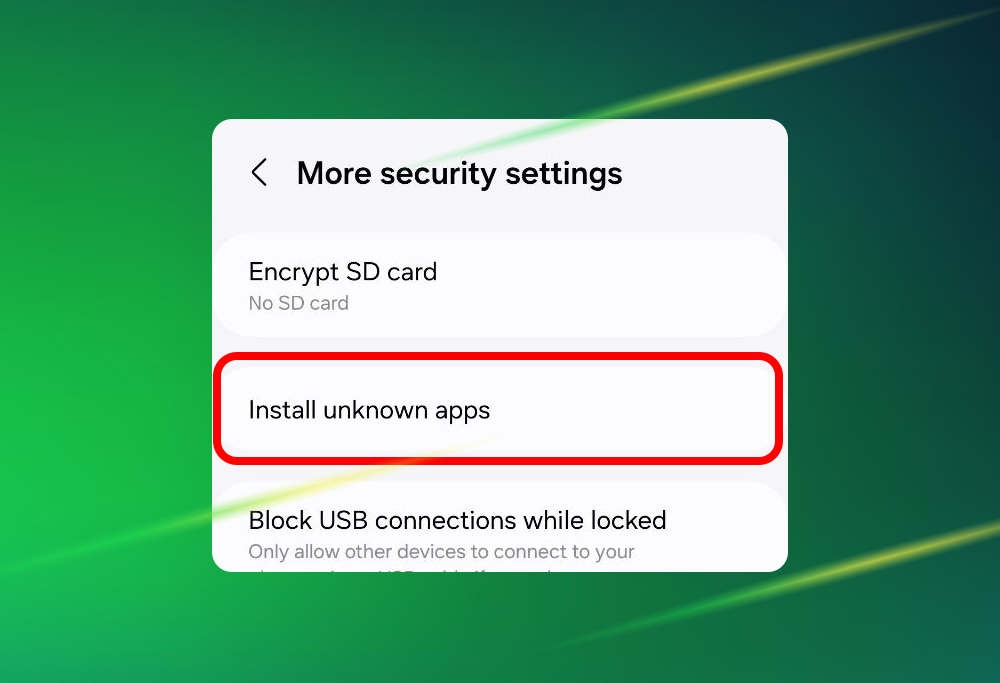 Step 4 of 1xSlots APK installation on Android showing "Install unknown apps" setting