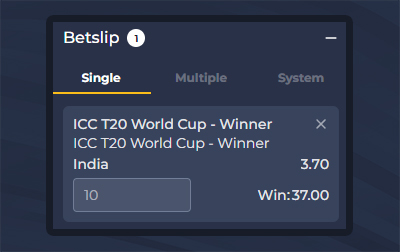 Complete betslip in CricV app.