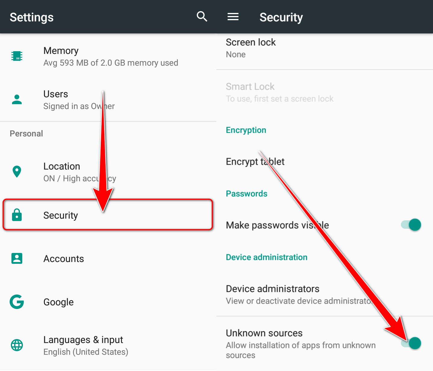 android apps secure setting
