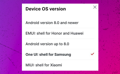 Device OS version selection – Batery mobile app