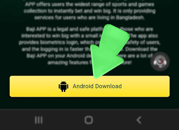 Baji app – step 3: tap the Android Download button