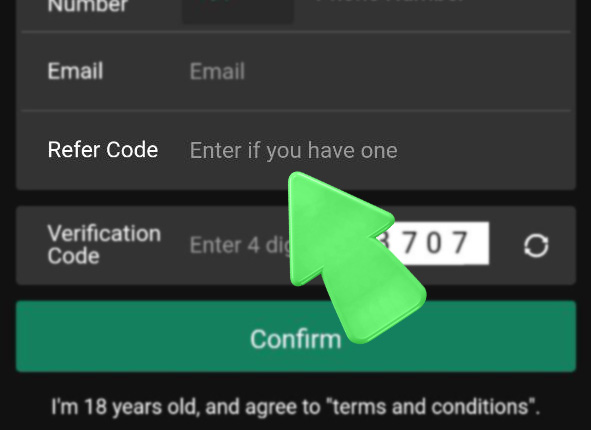 Step 4 of registration and verification in the Baji betting app – enter the Refer Code.