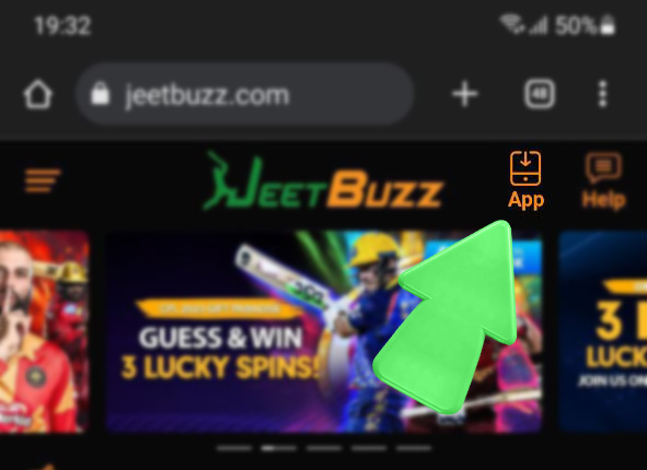 Step 3 of Jeetbuzz APK installation on Android in the Jeetbuzz betting app with an APP button visible