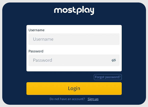 Step 1 of Mostplay India app deposit: login screen with fields for Username and Password, and a Login button