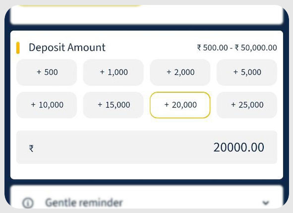 Step 4: Deposit amount screen in the Most play India app.
