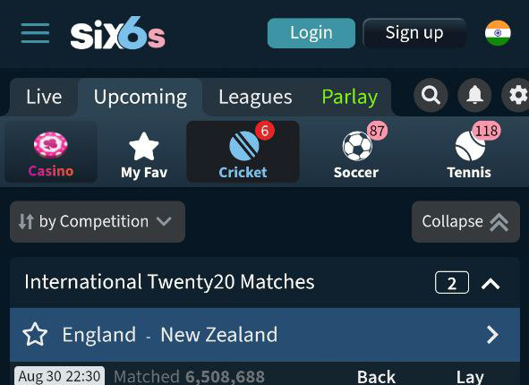 Step 1 of registration and verification via the Six6s betting app