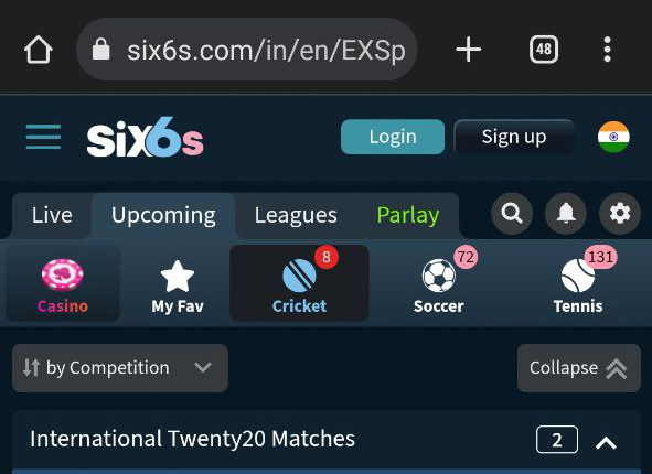 Step 1 of Six6s APK installation — open the Six6s mobile site using any browser on your smartphone.