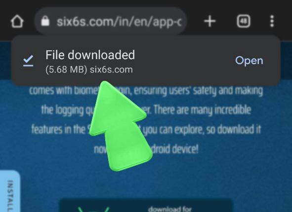 Step 4 of installing the Six6s betting app on Android.