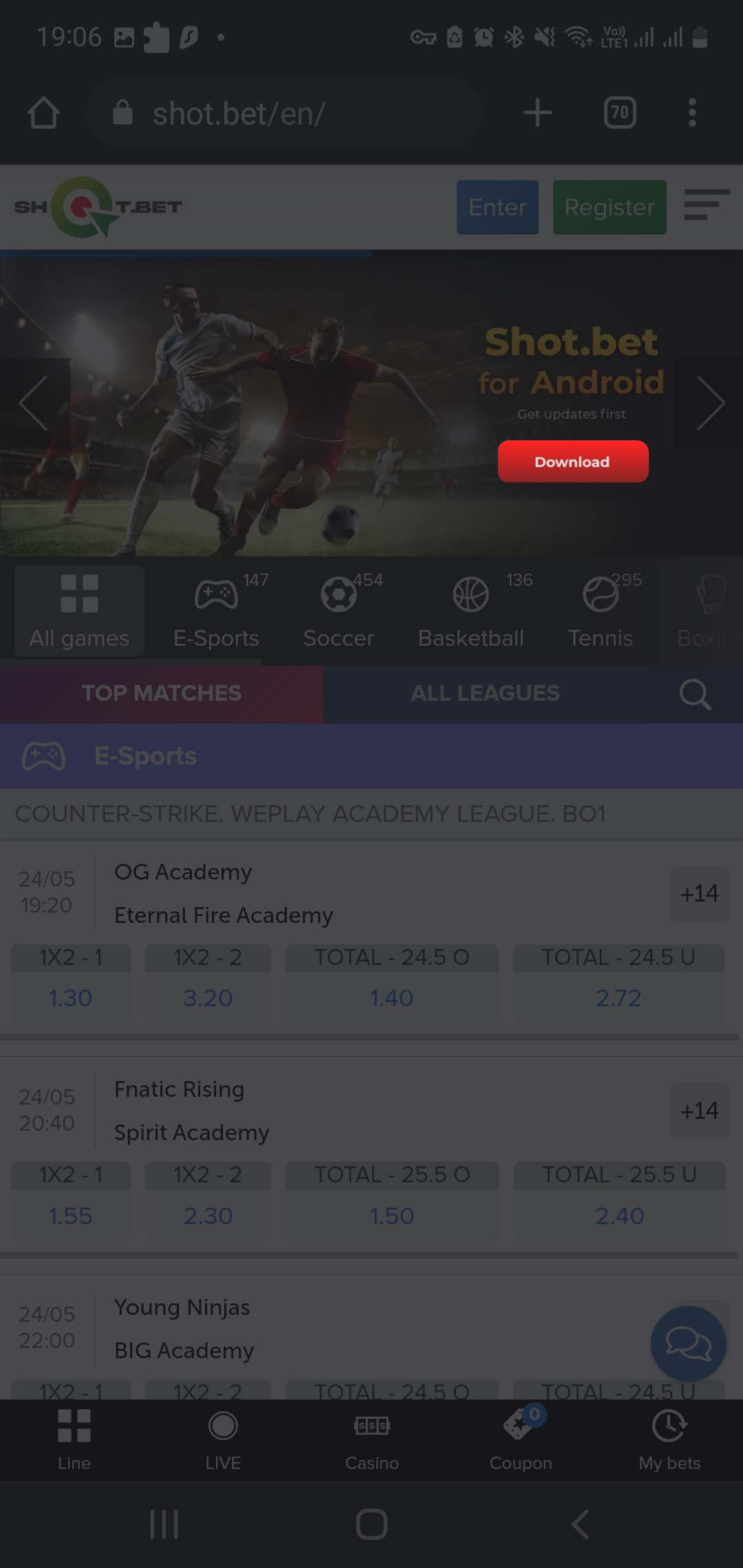 Tap on the android button to download apk.