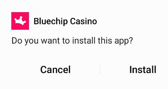 Bluechip app installation prompt — 'Install' button.