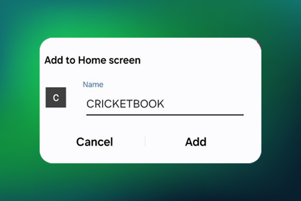 Adding the Cricketbook app shortcut to the home screen.