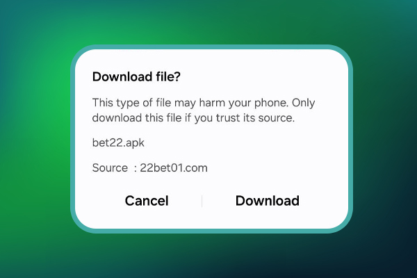 Step 4 of 22bet APK installation on Android: showing the Download button.