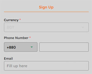 Krikya registration step 2 — Currency, Phone Number, and Email fields."
