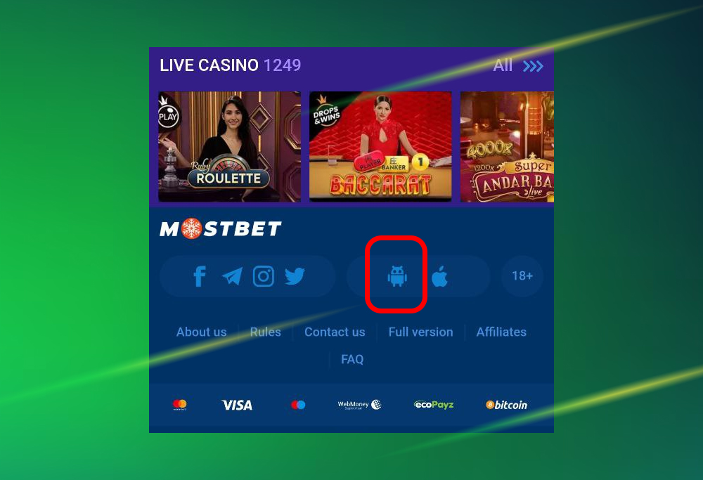 Mostbet APK free download screen for Android — step 2.