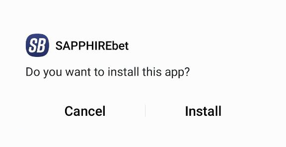 Sapphirebet mobile app installation showing the 'Do you want to install this app?' message with the Install button.